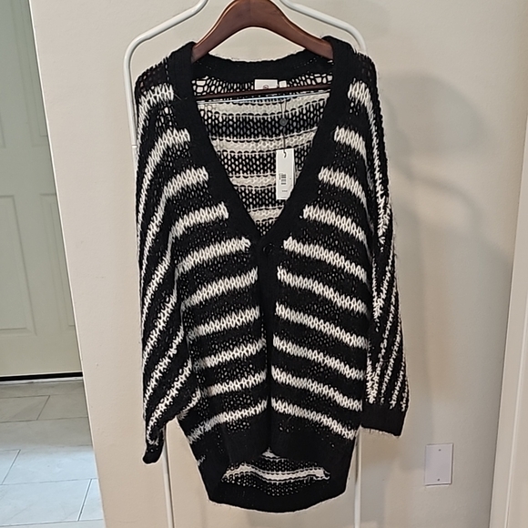 NWT Ag Adriano Goldschmied Black and White Striped Cardigan Sweater - Picture 1 of 6
